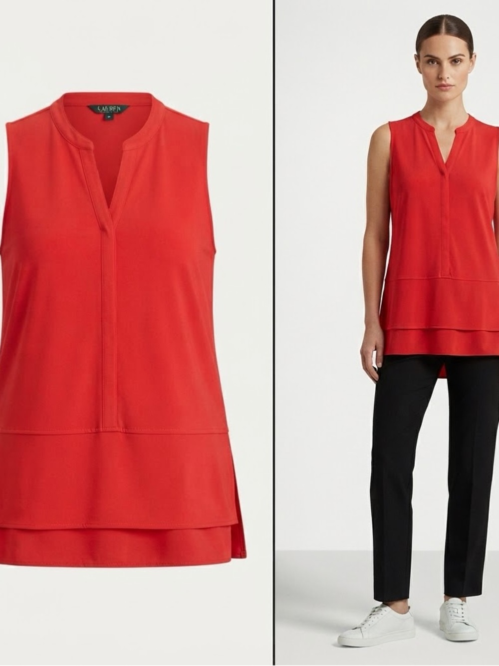 Ralph Lauren Red Sleeveless Layered V-Neck Camisole Medium